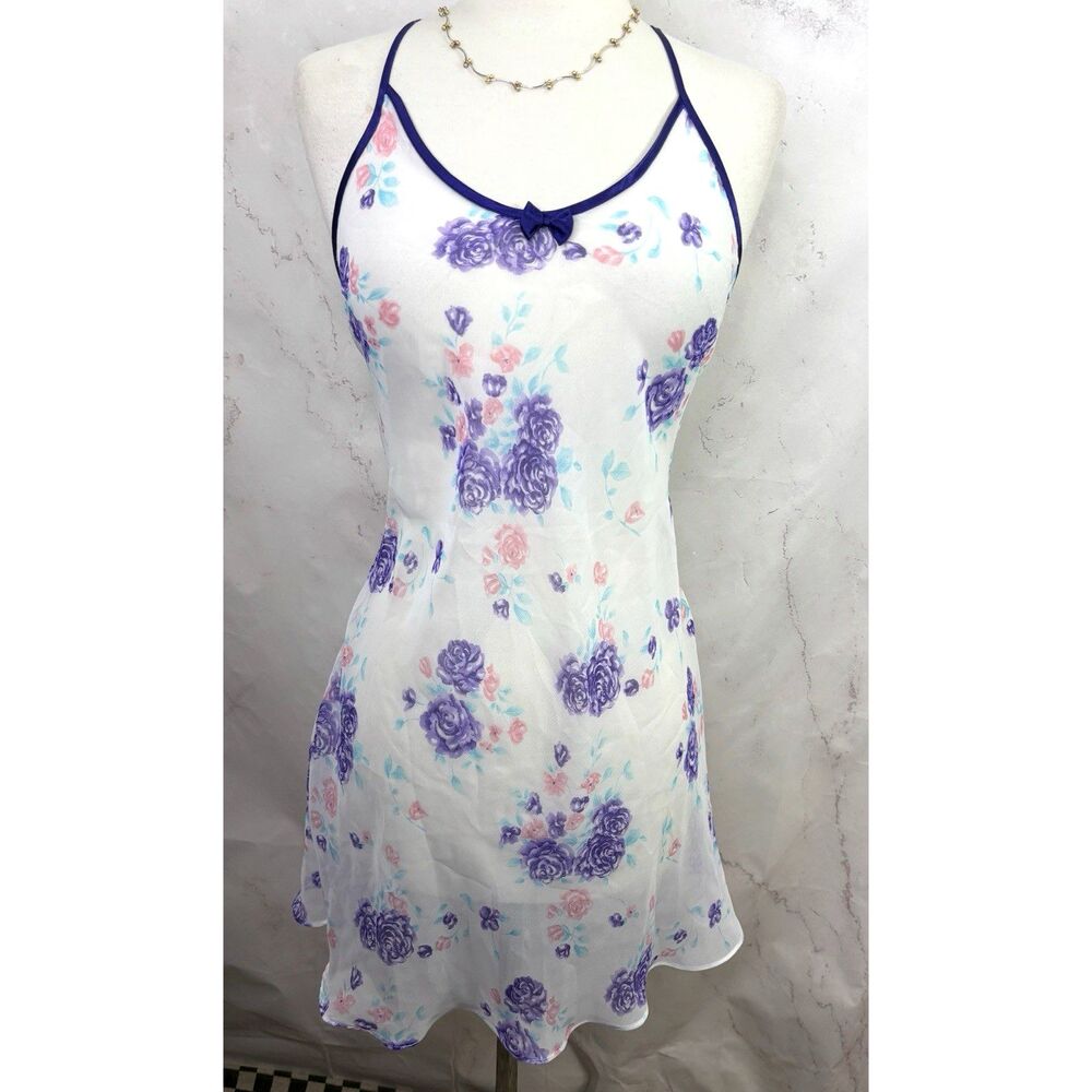 Fredericks of Hollywood Vintage 90s Dress Floral Chemise Nightgown S Whimsigoth